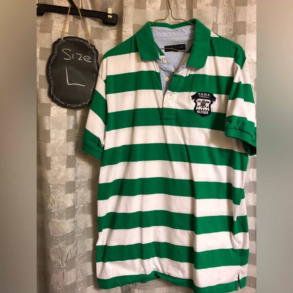 Tommy Hilfiger Green and White Polo Shirt